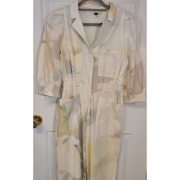 UNIVERSAL THREADS CREAM Lite CAMO COVERALLS Balloon Sleeve Artsy Street Sz 6 - Picture 2 of 11